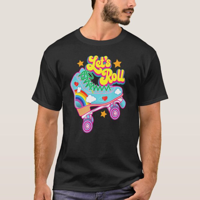 Retro Let's Roll RollerSKating Cute Roller Skater T Shirt (Framsida)