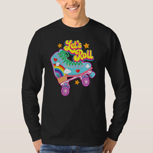 Retro Let's Roll RollerSKating Cute Roller Skater T Shirt (Framsida)
