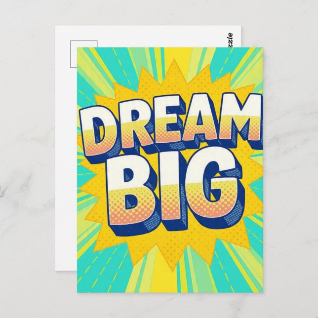 Retro lettering dream big text vykort (Fram/baksida)