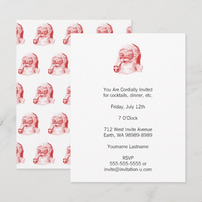 Retro Letterpress Stil Santa med Pipe Inbjudningar (Fram/baksida)