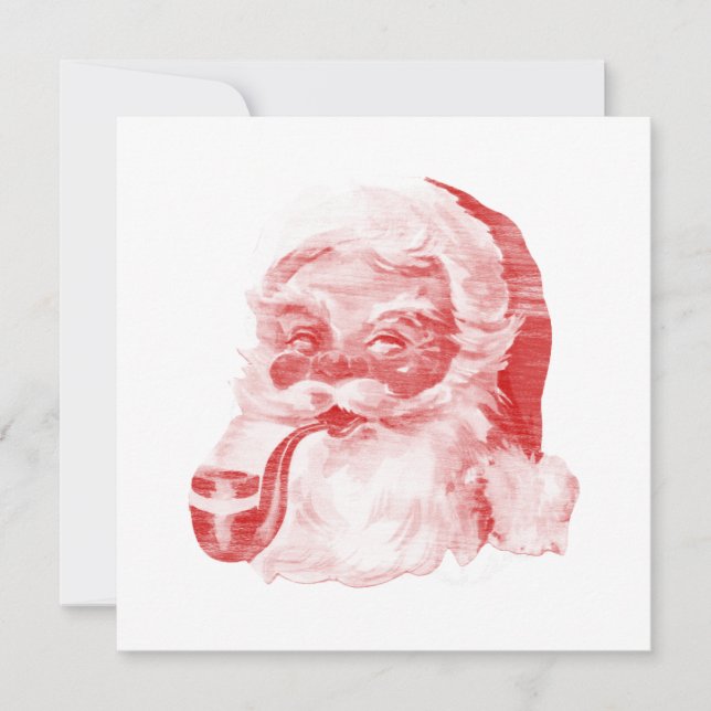 Retro Letterpress Stil Santa med Pipe Julkort (Framsida)