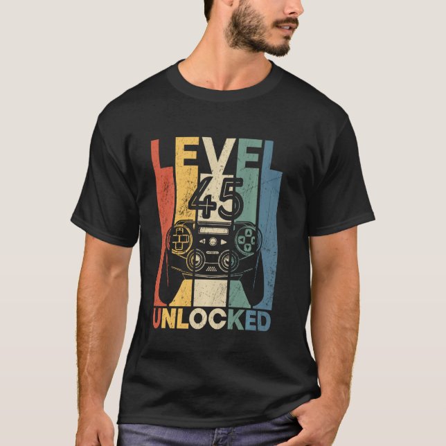 Retro Level 45 Unlock Tee Funny Video Game 45:e (Framsida)
