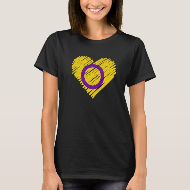 Retro Lgbtq Pride Intersex Flagga Heart T Shirt (Framsida)