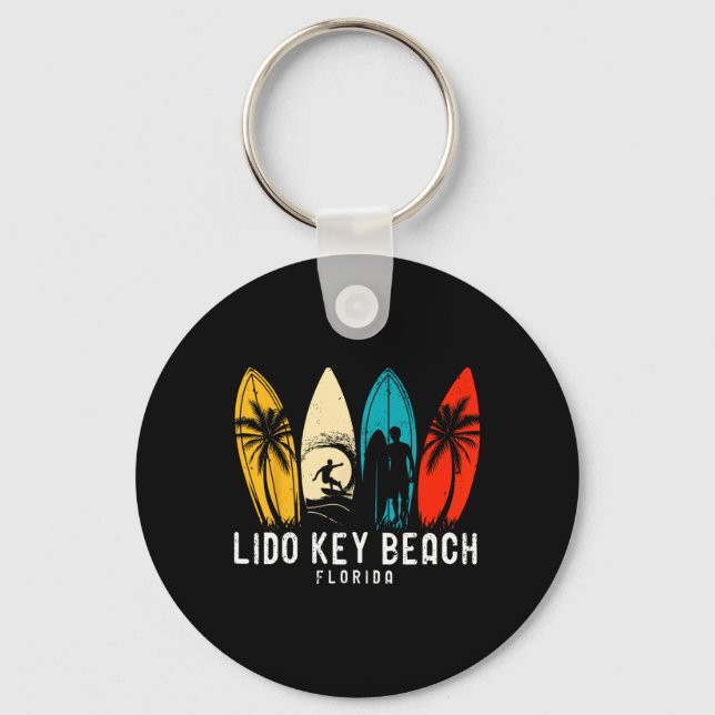 Retro Lido Key Beach Florida Surfboarder Design Fo Nyckelring (Framsida)