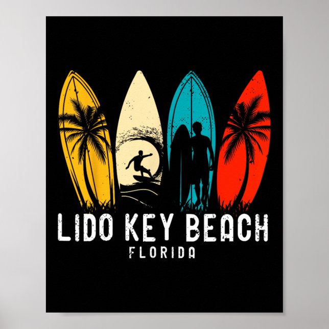 Retro Lido Key Beach Florida Surfboarder Design Fö Poster (Framsidan)