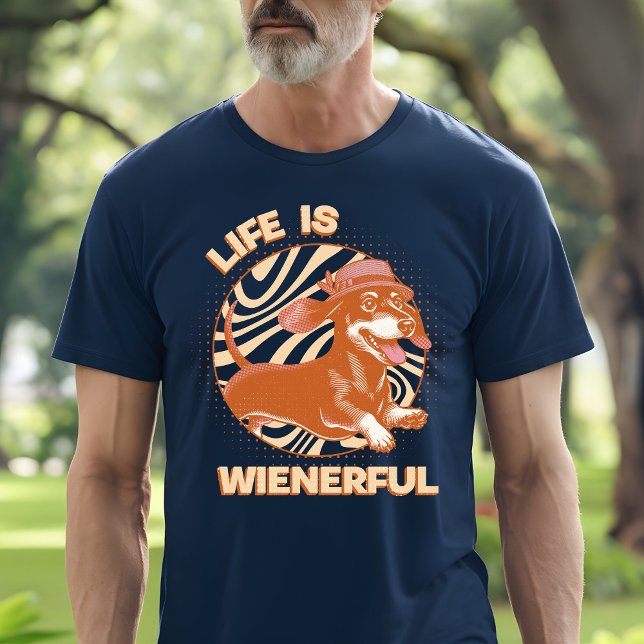 Retro 'Life is Wienerful' Dachshund Weiner Hund T Shirt (This fun and quirky design features an adorable dachshund, complete with a cute fedora hat!)