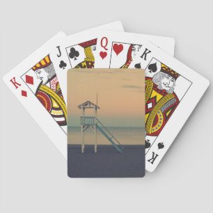 Retro Lifeguard Beach Torn Sunset Photo Casinokort