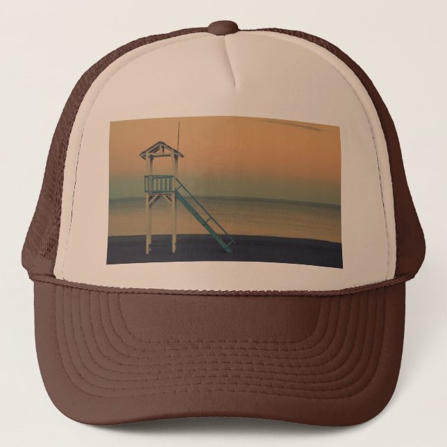 Retro Lifeguard Beach Torn Sunset Photo Keps (Framsida)