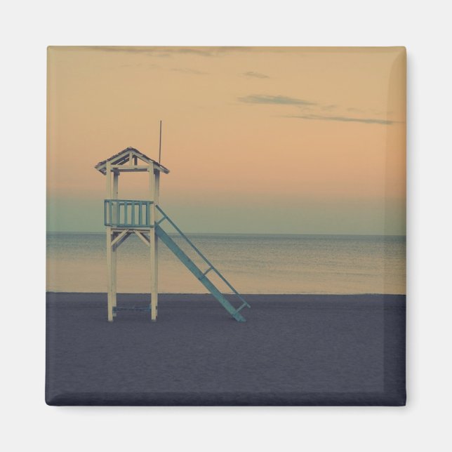 Retro Lifeguard Beach Torn Sunset Photo Magnet (Framsidan)