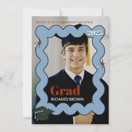 Retro Light blue-bläckfisk vågigt studenten inbjud Meddelande