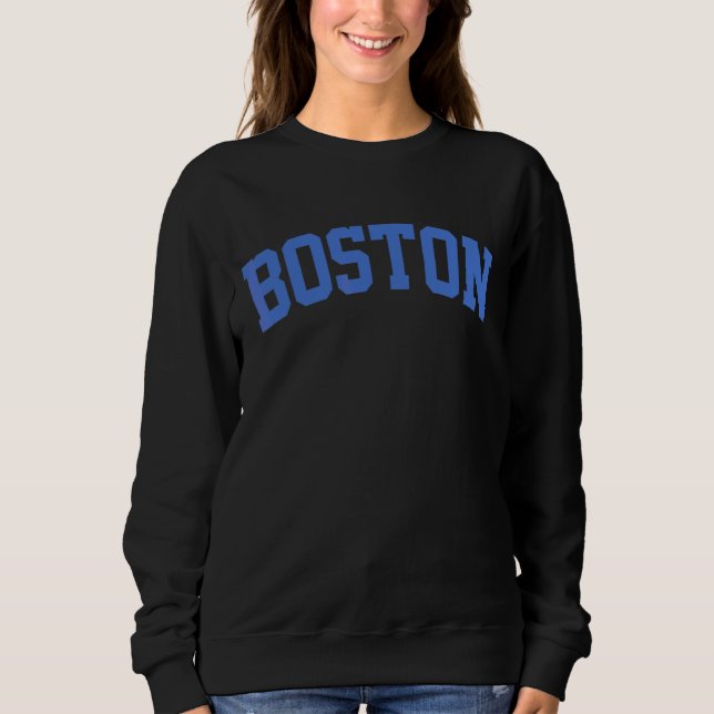 Retro Light Blue Varsity Stil Brev Boston Yello T Shirt (Framsida)