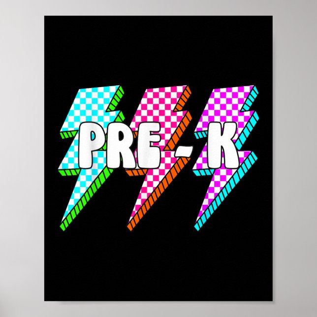 Retro Lightning Bolt Pre-k Back to school Checkere Poster (Framsidan)