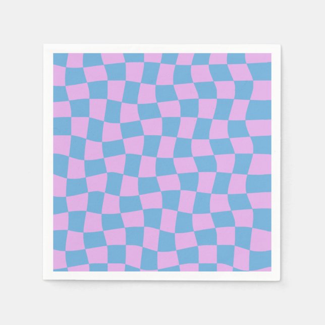 Retro lila blågrön abstrakt blå schackbräda pappersservett (Framsidan)