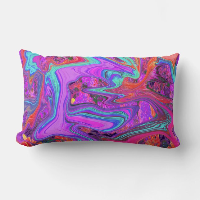 Retro-Lila, blått och Orange Abstrakt, flytande ko Lumbarkudde (Framsida)