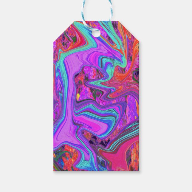 Retro-Lila, blått och Orange Abstrakt, flytande ko Presentetikett (Framsidan)