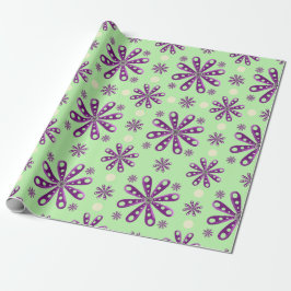 Retro lila blommor på grön bakgrund presentpapper