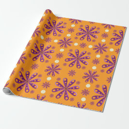 Retro lila blommor på orange bakgrund presentpapper