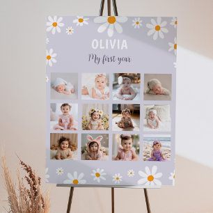 Retro Lila Daisy Birthday Photo Milestone Poster
