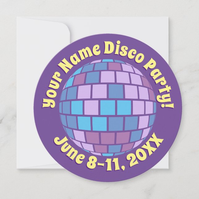 Retro Lila Disco Boll PERSONALISERAD Inbjudningar (Framsida)