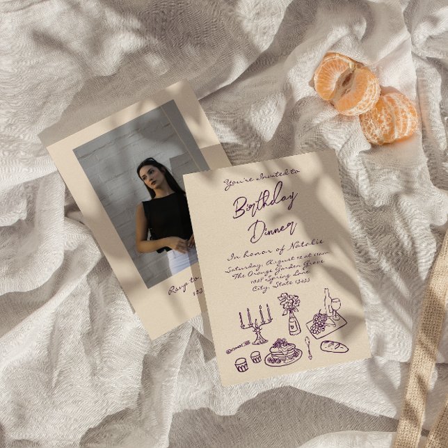 Retro Lila Drawn Birthday Midday Party Photo Inbjudningar (Skapare uppladdad)