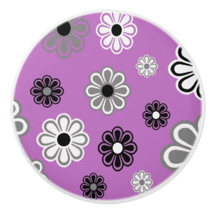 Retro Lila Flower Power keramisk knopp
