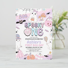 Retro Lila Girls Spooky Halloween 1:a födelsedagen Inbjudningar