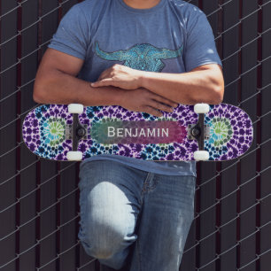 Retro Lila Grön Turkos Tie-Dye Skateboard