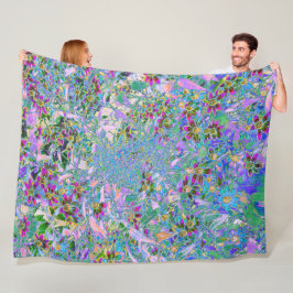 Retro Lila, Grönt och Blå Wildblommor på Rosan Fleecefilt