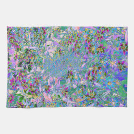 Retro Lila, Grönt och Blå Wildblommor på Rosan Kökshandduk