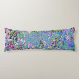 Retro Lila, Grönt och Blå Wildblommor på Rosan Kroppskudde