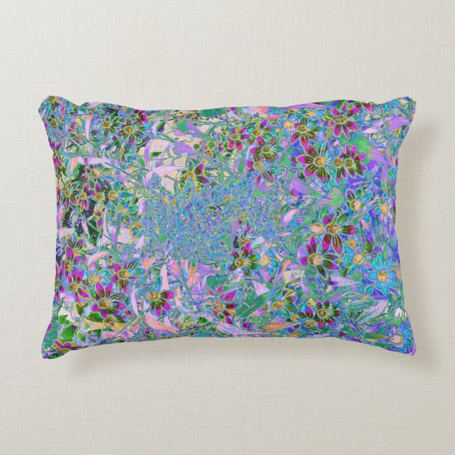Retro Lila, Grönt och Blå Wildblommor på Rosan Prydnadskudde (Framsidan)