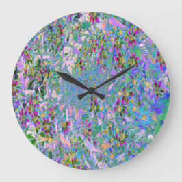 Retro Lila, Grönt och Blå Wildblommor på Rosan Stor Klocka