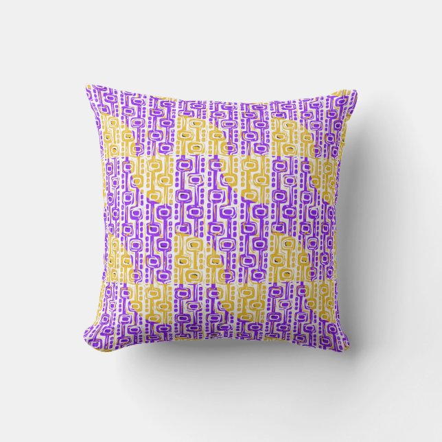Retro Lila & Gult Geometric Mönster Kudde (Framsida)