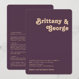 Retro Lila i ett enda rundat Kant Bröllop Inbjudningar