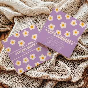 Retro lila kräm groovy blommig trendig rolig boho fyrkantigt visitkort