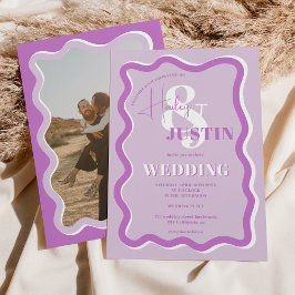 Retro lila-kurvbläddring vågigt fotot från bröllop inbjudningar