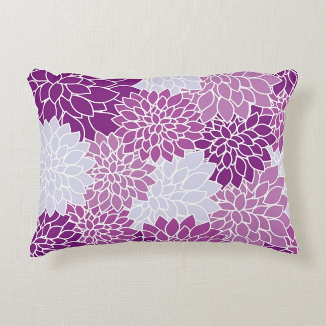 Retro Lila Lilac Grått Dahlia Prydnadskudde (Framsidan)