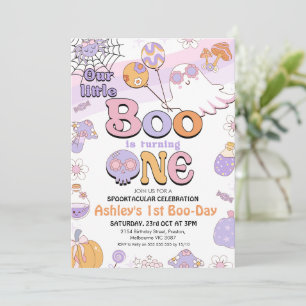 Retro Lila Little Boo Halloween 1:a födelsedagen Inbjudningar