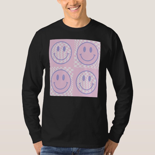 Retro Lila Lycklig Ansikte Kontrollerat Trendig i  T Shirt (Framsida)