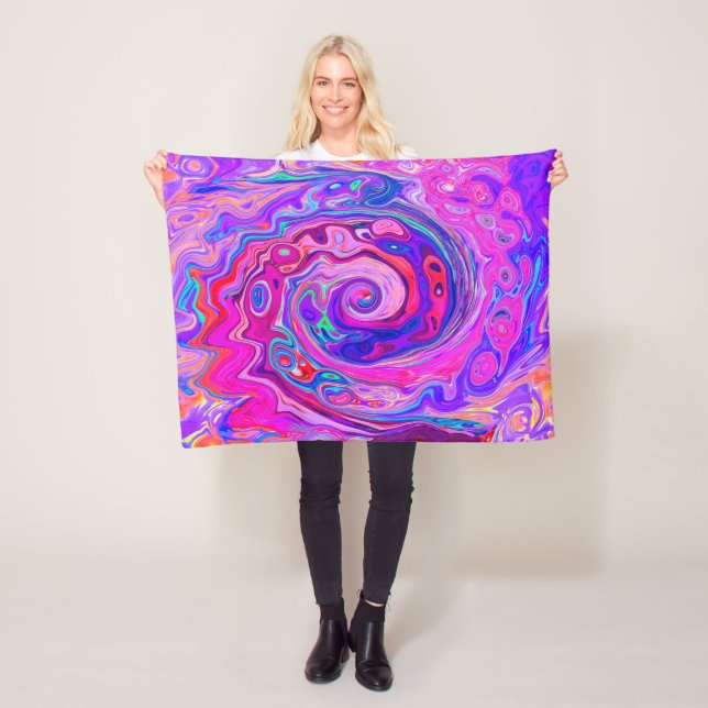 Retro Lila och Orange Abstrakt Groovy Swirl Fleecefilt (På plats)