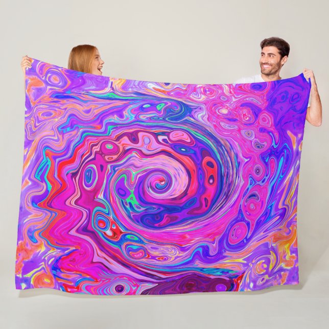 Retro Lila och Orange Abstrakt Groovy Swirl Fleecefilt (På plats)