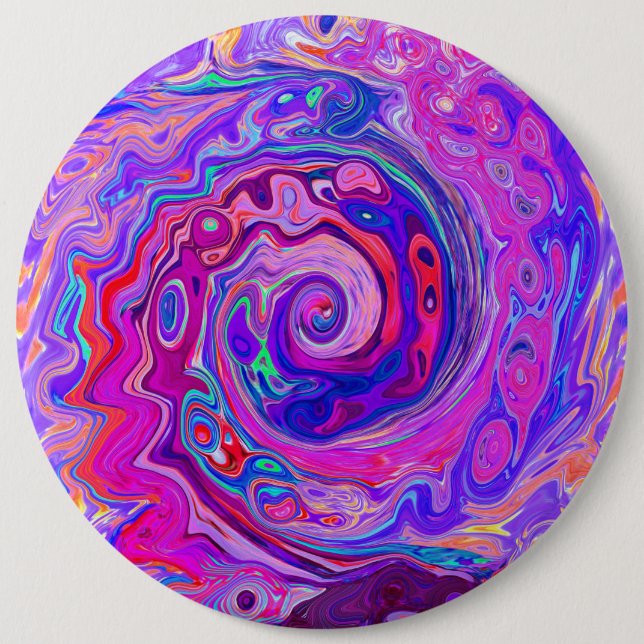 Retro Lila och Orange Abstrakt Groovy Swirl Knapp (Framsida)