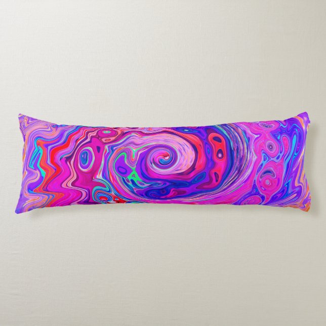 Retro Lila och Orange Abstrakt Groovy Swirl Kroppskudde (Framsidan)