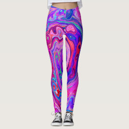 Retro Lila och Orange Abstrakt Groovy Swirl Leggings
