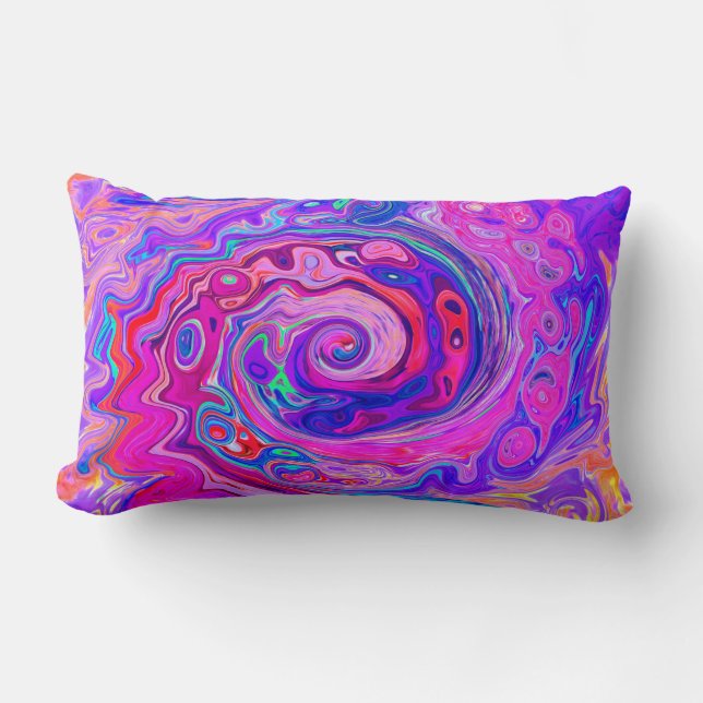 Retro Lila och Orange Abstrakt Groovy Swirl Lumbarkudde (Framsida)
