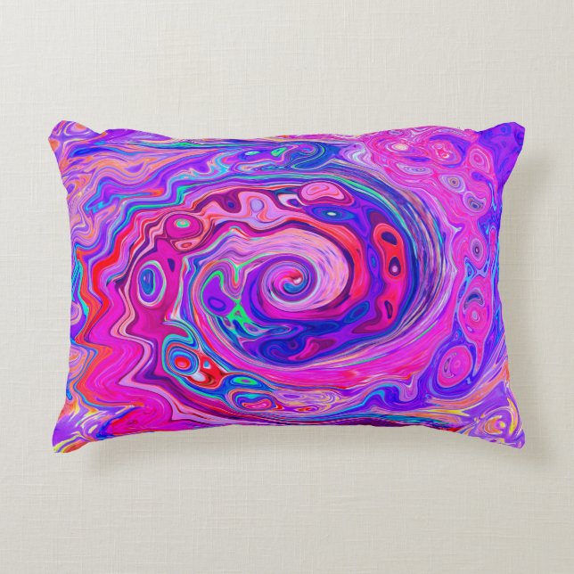 Retro Lila och Orange Abstrakt Groovy Swirl Prydnadskudde (Framsidan)