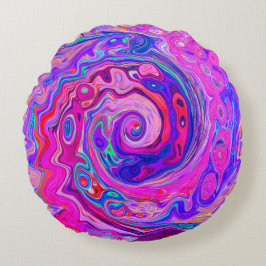 Retro Lila och Orange Abstrakt Groovy Swirl Rund Kudde