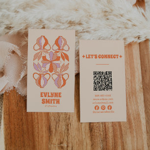 Retro Lila Orange QR kod Groovy Colorful Boho Visitkort