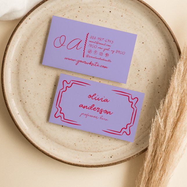 Retro Lila Red Handskriftlig ritad unik Girly Visitkort (Skapare uppladdad)