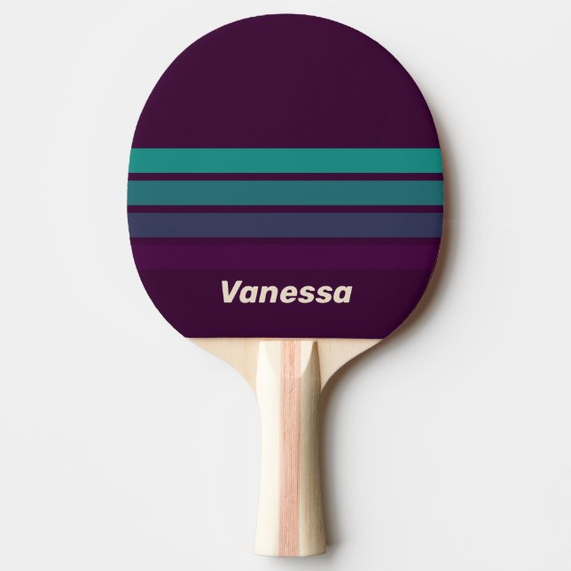 Retro Lila Regnbåge Tvärs över Ränder med Namn Pingisracket (Framsidan)
